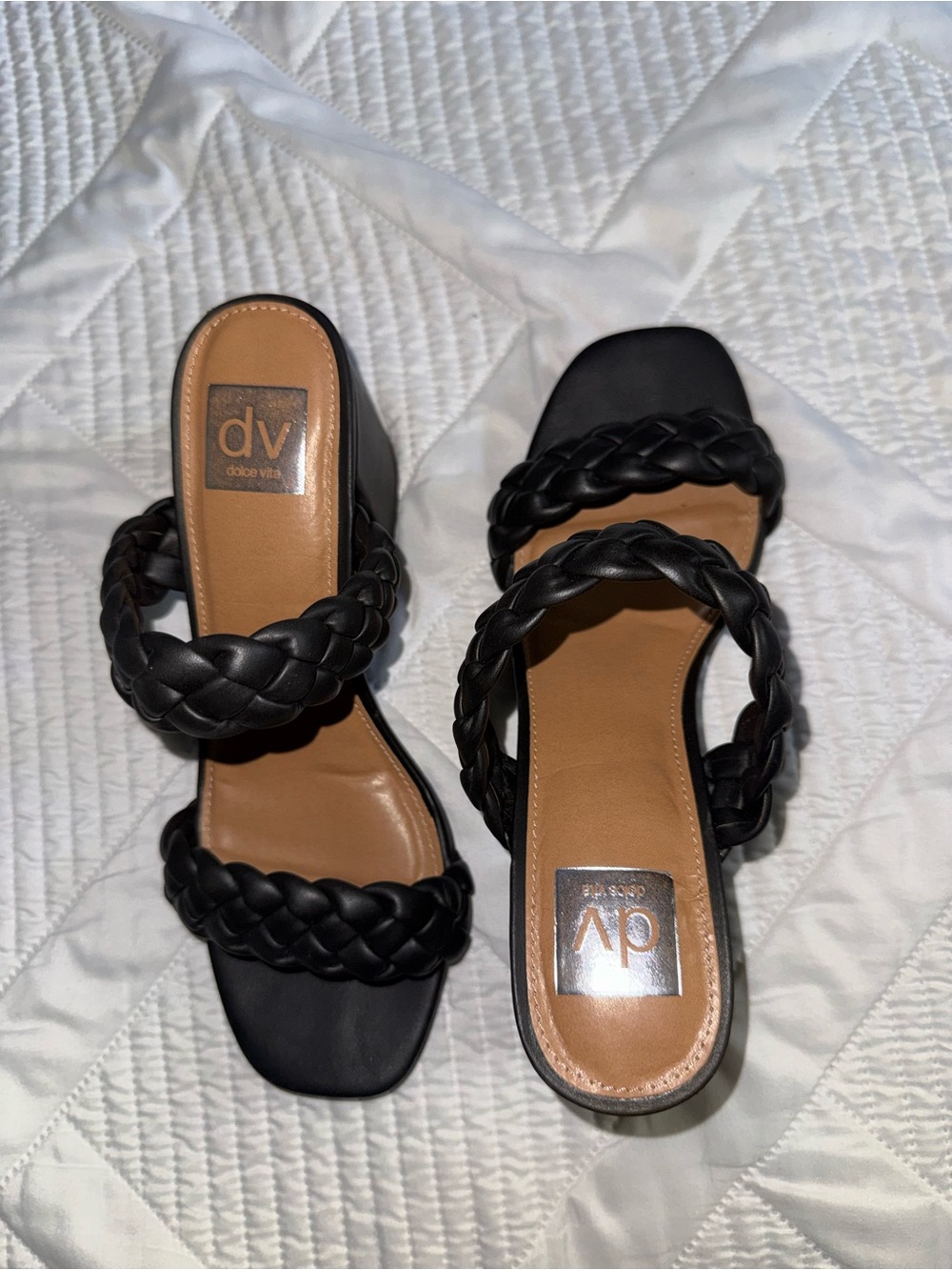 DV by Dolce Vita Black Braided Double-Strap Heeled Sandals